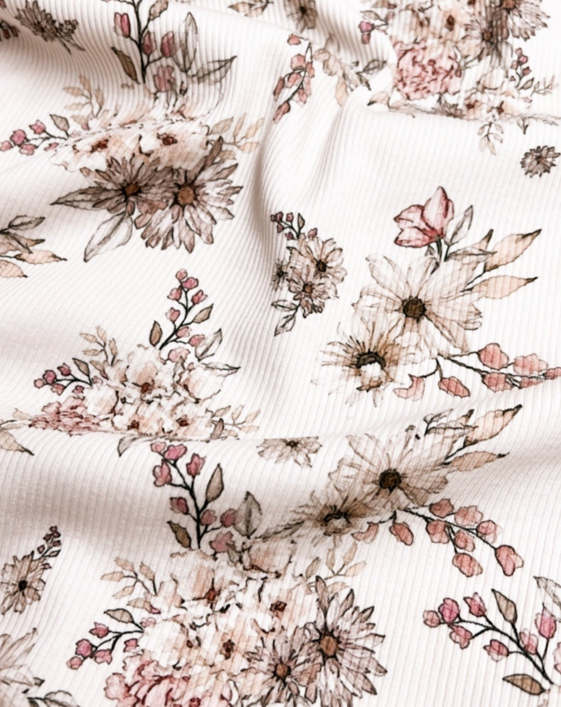 Bio Ribjersey 230 g vintage pastel flowers Eigenproduktion