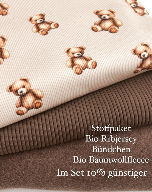 Stoffpaket Bio Baumwollfleece 1m, Bio Ribjersey my Teddy, 0,5m Bündchen