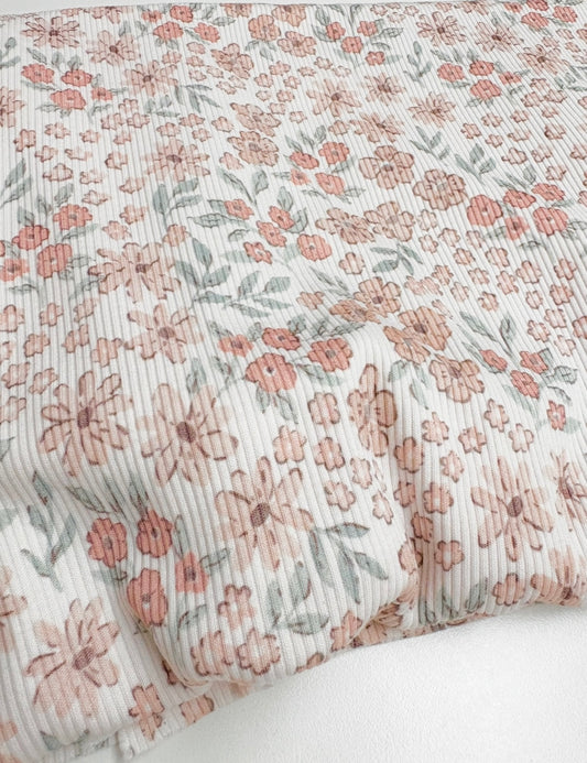 Rest 90 cm Ribjersey peachy Flowers